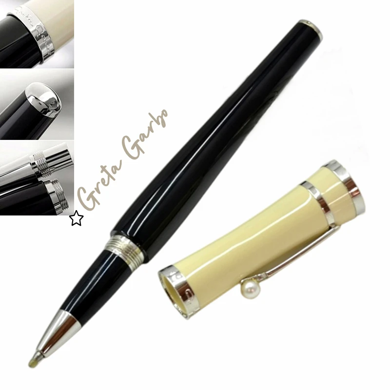 

MB Special Edition Greta Garbo Rollerball Ballpoint Pens Black Resin Fountain Pens With Pearl Cap Stationery Writing Smoothly