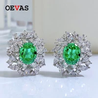 oevas 100 925 sterling silver paraiba green high carbon diamond stud earrings for women sparkling wedding party fine jewelry