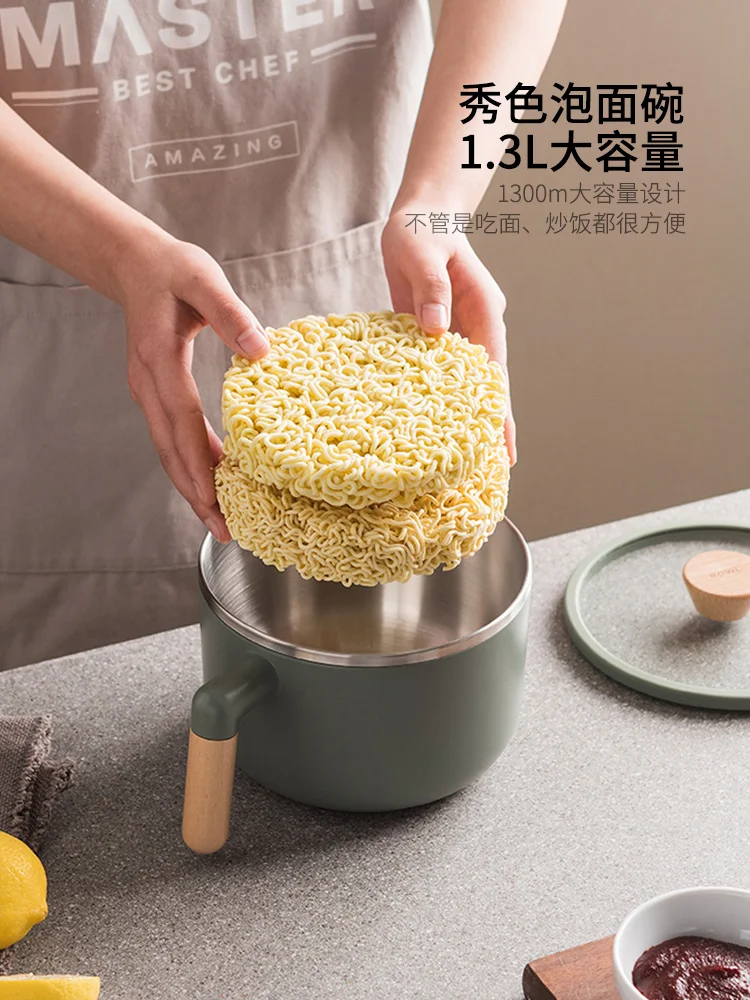 

Large Capacity Instant Noodle Bowl Stainless Steel Lunch Box with Lid for Students and Office Workers