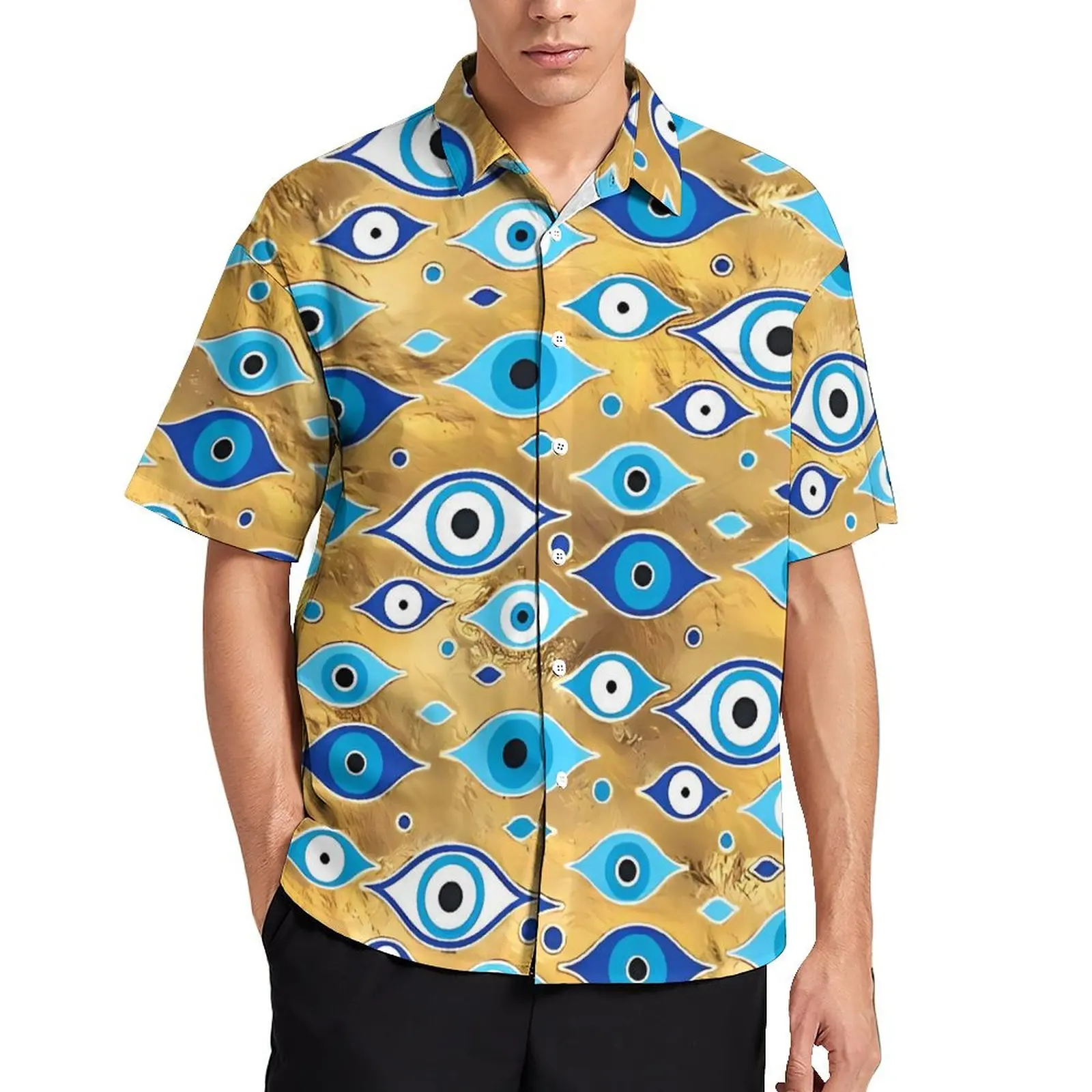Greek Mati Mataki Vacation Shirt Men Matiasma Evil Eye Elegant Casual Shirts Hawaiian Short Sleeve Comfortable Oversized Blouses