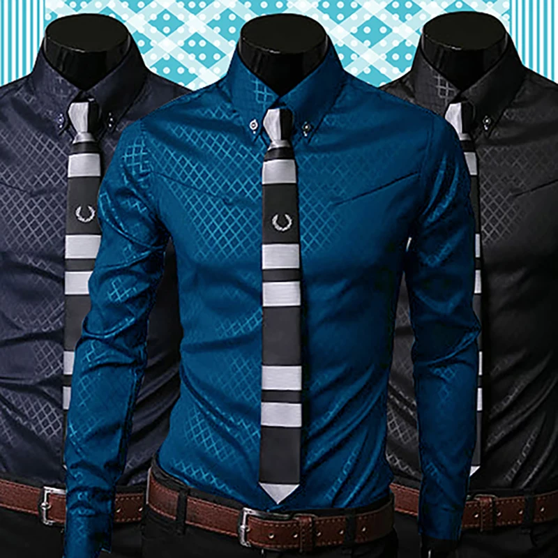 

New Argyle luxury men's shirt Business Style Slim Soft Comfort Slim Fit Styles Long Sleeve Casual Dress Shirt Gift For Men