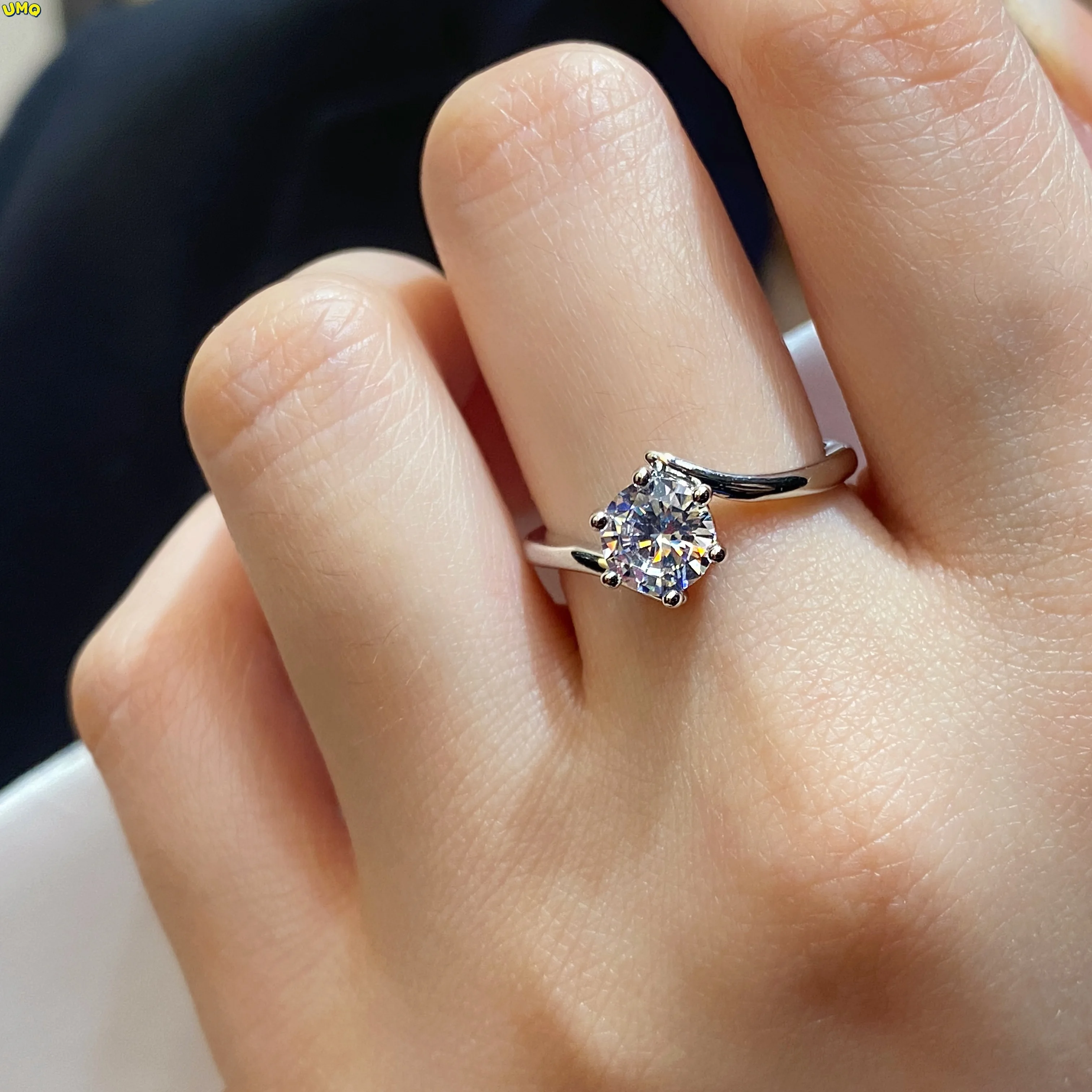 

Diamond Ring Mossan Stone Natural One Carat Platinum Twist Arm Classic Six Claw Light Luxury Opening Adjustable Ring Women's