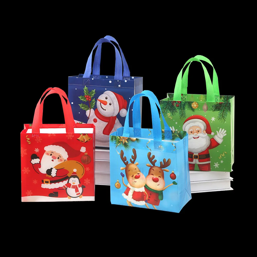 

8/12pcs Merry Christmas Nonwoven Gift Tote Bag New Year Santa Claus Snowman Elk Nougat Cookie Chocolate Storage Pouch Supplies