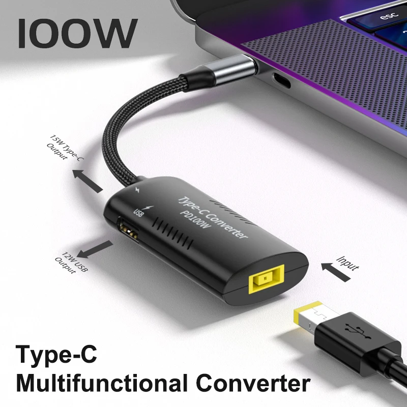 

Квадратный преобразователь постоянного тока с разъемом USB Type-C «папа», 100 Вт, USB C, кабель для быстрой зарядки, шнур для MacBook, Lenovo, Samsung, Huawei, Xiaomi