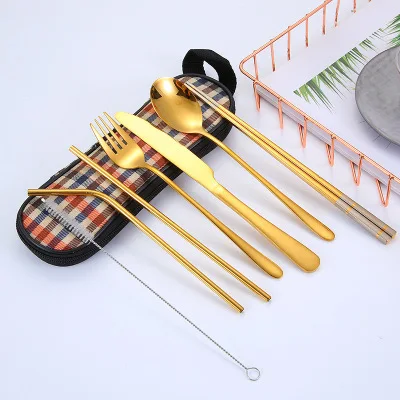 

8 Piece Cutlery Set Cookware Reusable Cookware Set With Spoon Fork Chopsticks Straw And Carrying Case