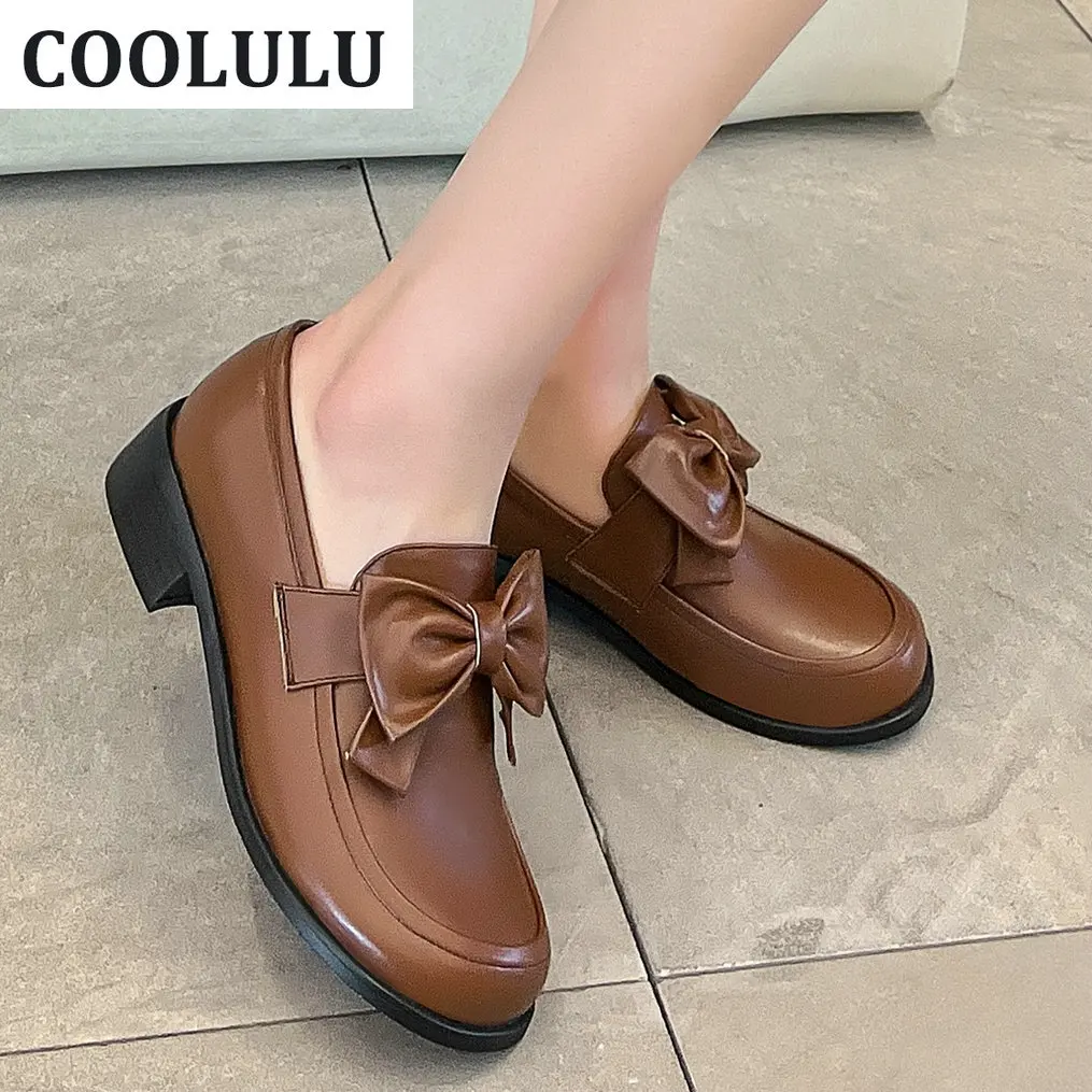 COOLULU Low Block Heel Loafers Shoes 