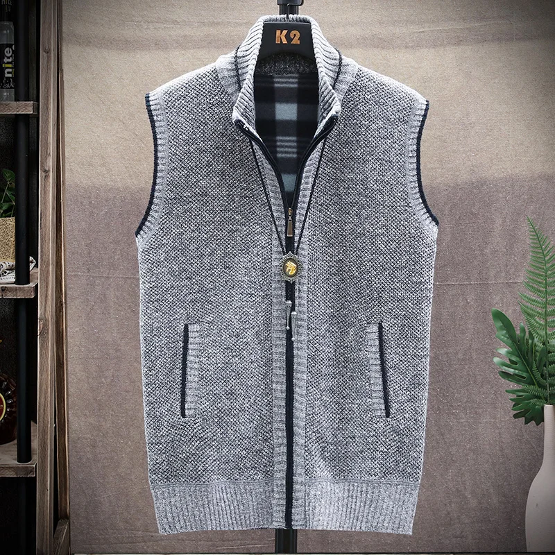 Men's Sweaters Vest Autumn Winter New Solid Warm Zipper Sweatercoat Sweaters Vest Men Casual Knitwear Sleeveless Male Clothing