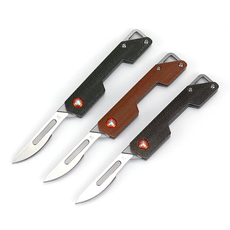 

Carbon steel portable scalpel with replaceable blade art carving folding knife portable keychain unboxing knife edc multitool