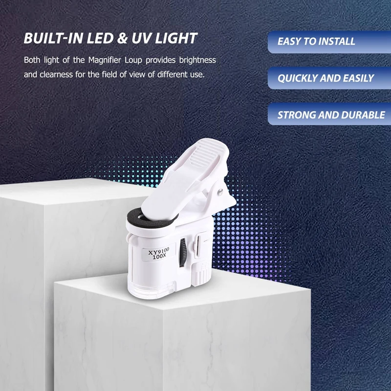 Микроскоп с прищепкой увеличением 100X портативный увеличительный объектив