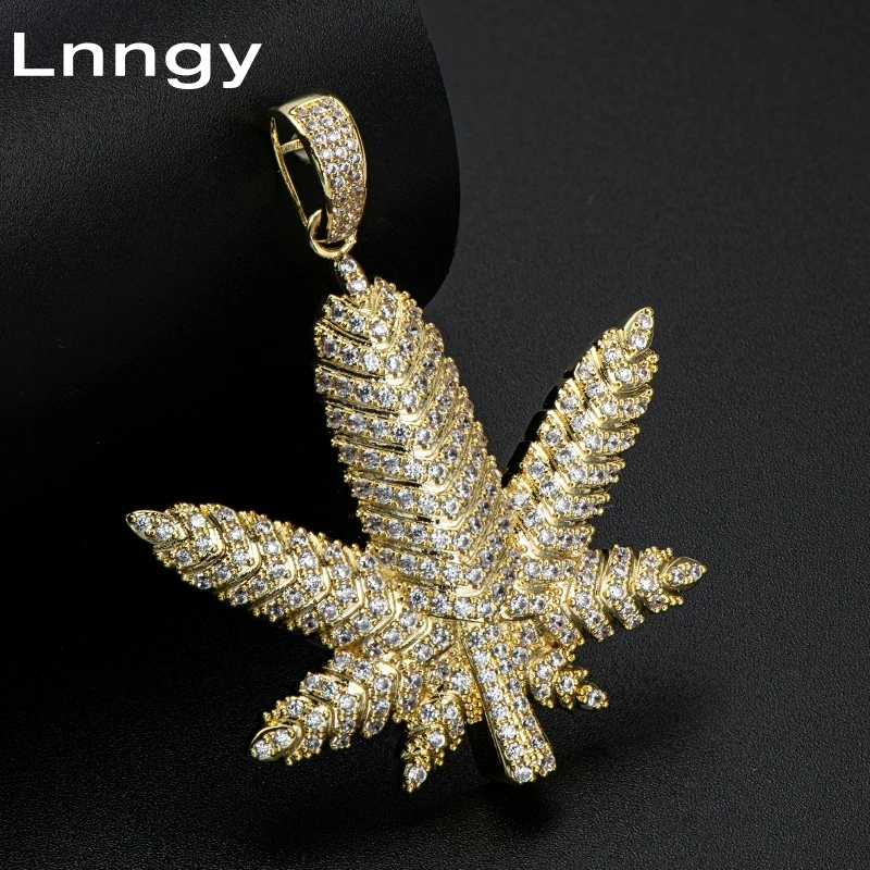 

Lnngy Iced Out Leaf Charm Pendant for Men Women 14K Solid Yellow Gold Punk Hip Hop Lab Grown Cubic Zirconia Fashion Jewelry