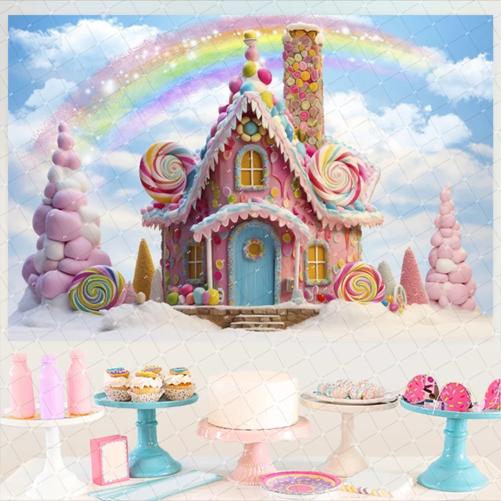 Розовый Вишневый цвет и Радуга сказочный замок принцесса день рождения Фотофон