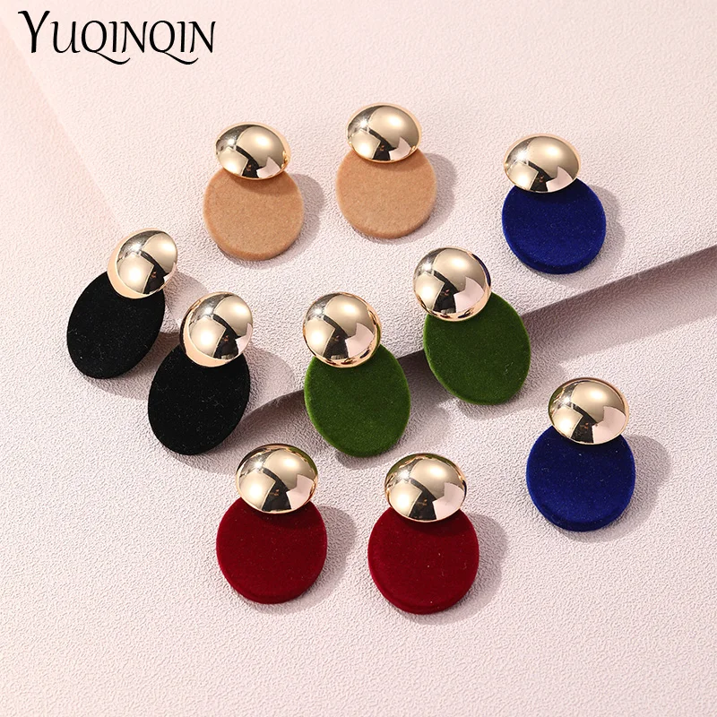 

Korean Geometric Gold Color Hanging Drop Earrings For Women Luxury Vintage Long Big Earring for Grils Round Party Dangle Brincos