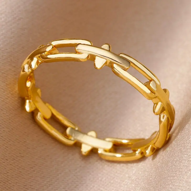

Gothic Chains Rings for Women Stainless Steel Gold Plated Minimalist Ring 2023 New Trendy Wedding Couple Jewelry Anillos Mujer