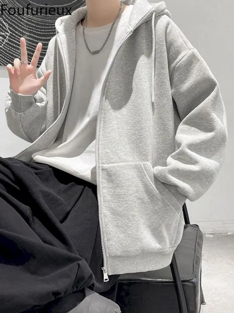 

Foufurieux Spring Men Jackets Hooded Casual Zipper Sweatshirts Male Tracksuit Fashion Mens Clothing Outerwear Casual Hoodies Y2k