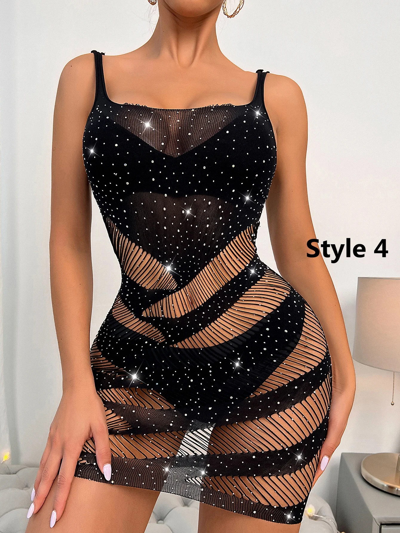 Модное блестящее Сетчатое нижнее белье со стразами эластичное пикантное платье