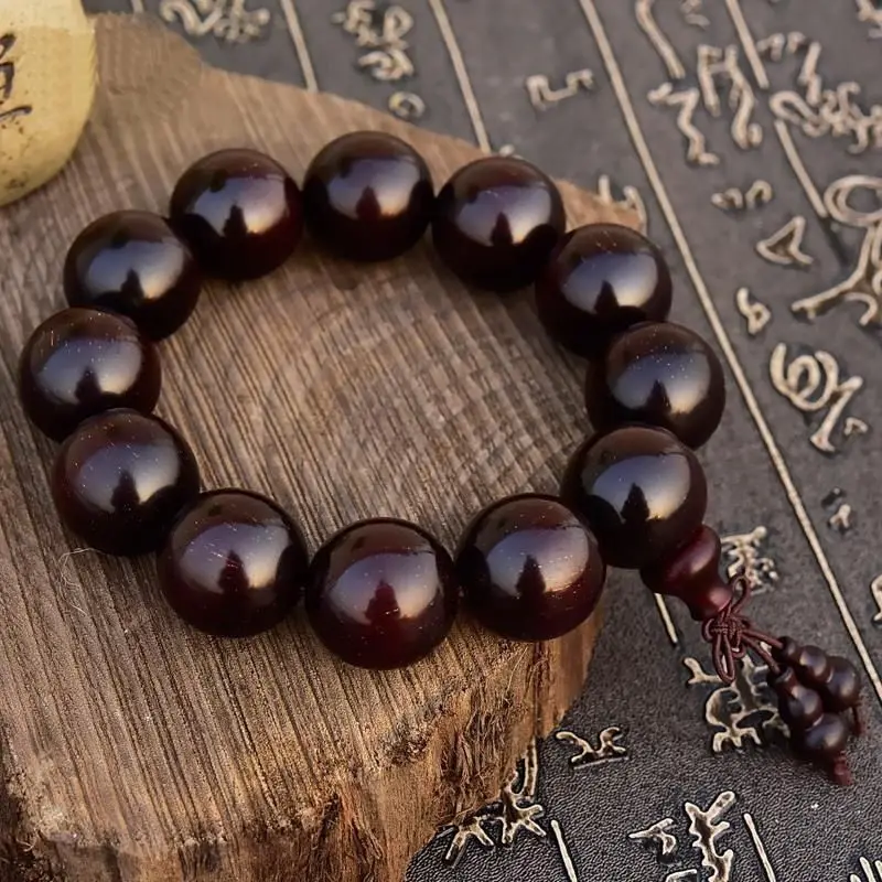 

SNQP Indian Little Leaf Red Sandalwood Vintage Handstring Buddha Beads 1.8 Old Material Padded Glass Bottom 2.0 Venus Men's And