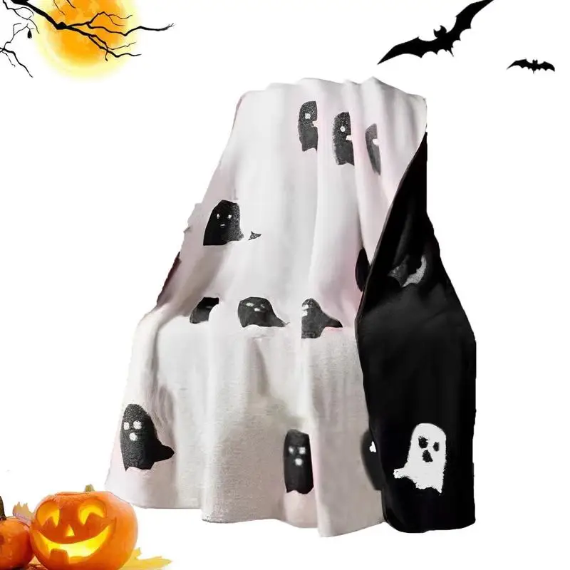 

Halloween Blankets and Throws Double-sided Ghost Blanket Fall Flannel Blanket for Bed Sofa Couch Fuzzy Blanket for Pets Children