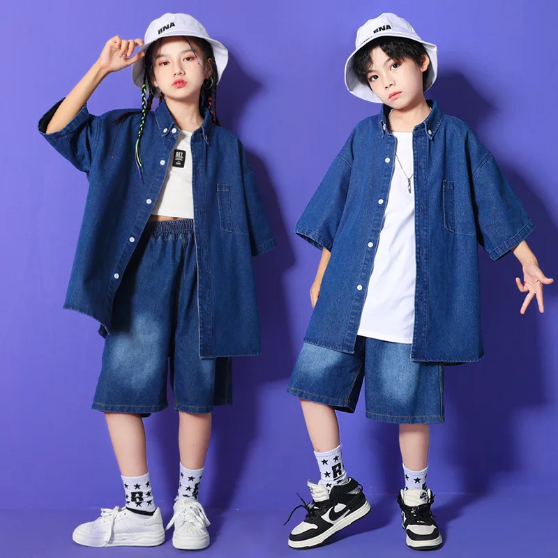 

Teens Girls Sets Blue Denim Jacket Shorts Jeans Two-piece Suit Boys Groups Outfits Loungewear Dance Kids Costumes 15 16 17 Years