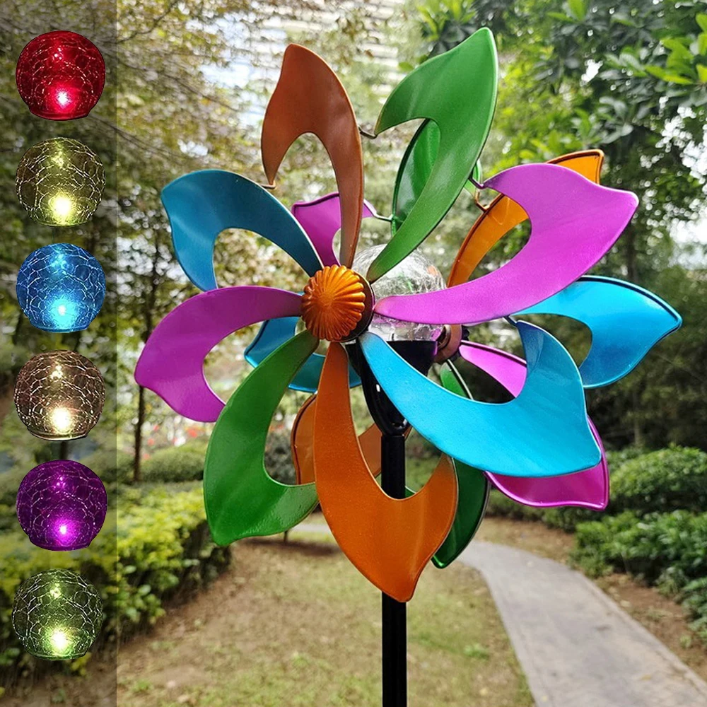 Wind Spinner Multi-Color Seasonal Solar LED Lighting Glass Ball Kinetic Dual Direction Garden Decoration