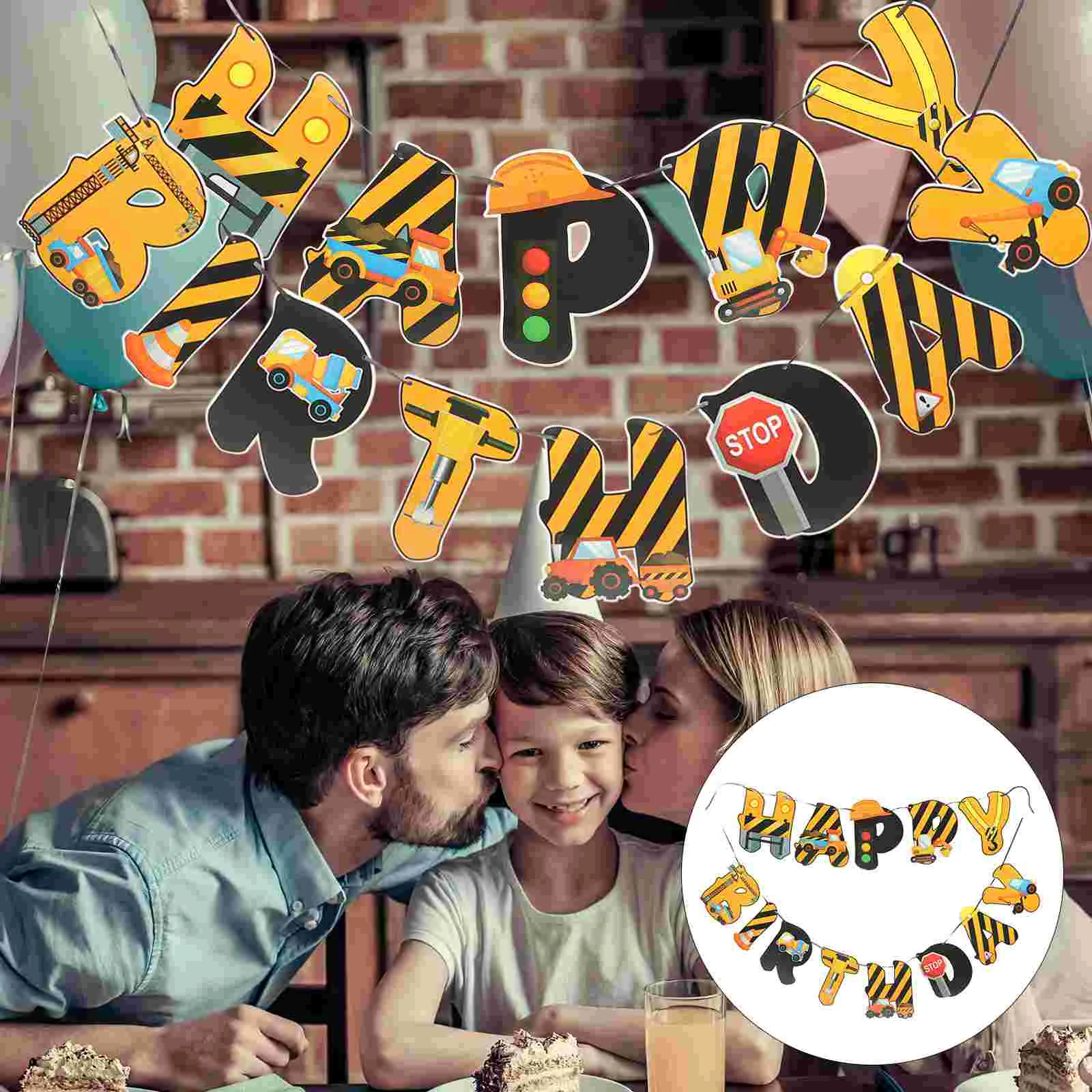 

Engineering Vehicle Hanging Flag Construction Birthday Decorations Party Supplies Favors Background Cartoon Banner Happy