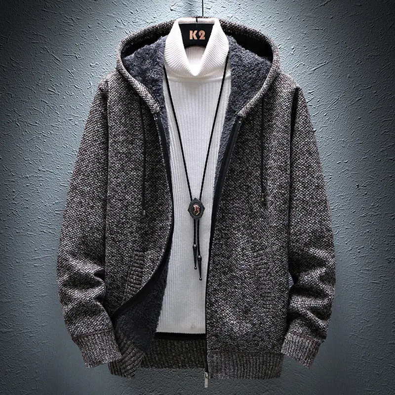 Dark Color Coat Business Casual Solid Pockets Zipper Cardigan Japan Style Hooded Thick Keep Warm Loose Long Sleeve Basics Men