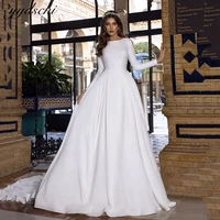 muslim 2022 elegant wedding dresses satin bride gown for women long sleeves formal button back ball gown veestidos de novia