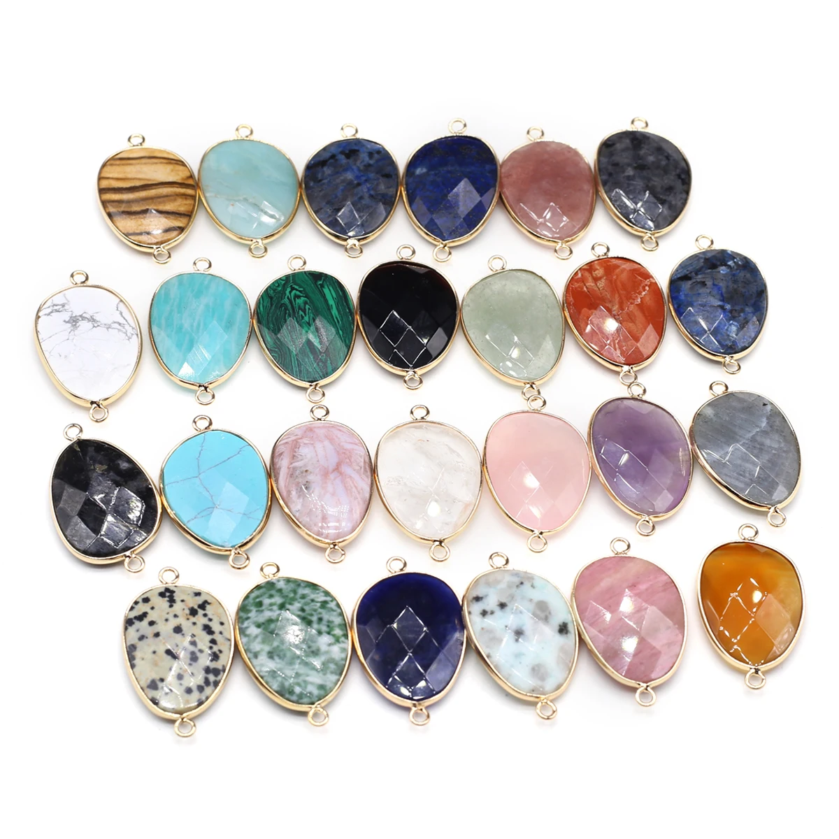 

Faceted Natural Stone Amethyst Agate Sodalite Malachite Pendant Jewelry Connectors Making DIY Necklace Earrings Accessories Gift