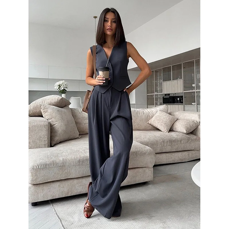 Высококлассный деловой женский костюм модный простой однотонный жилет с