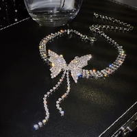 rhinestone butterfly necklace womens chain full of crystal luxury design tassel choker necklace sweater chain accessories