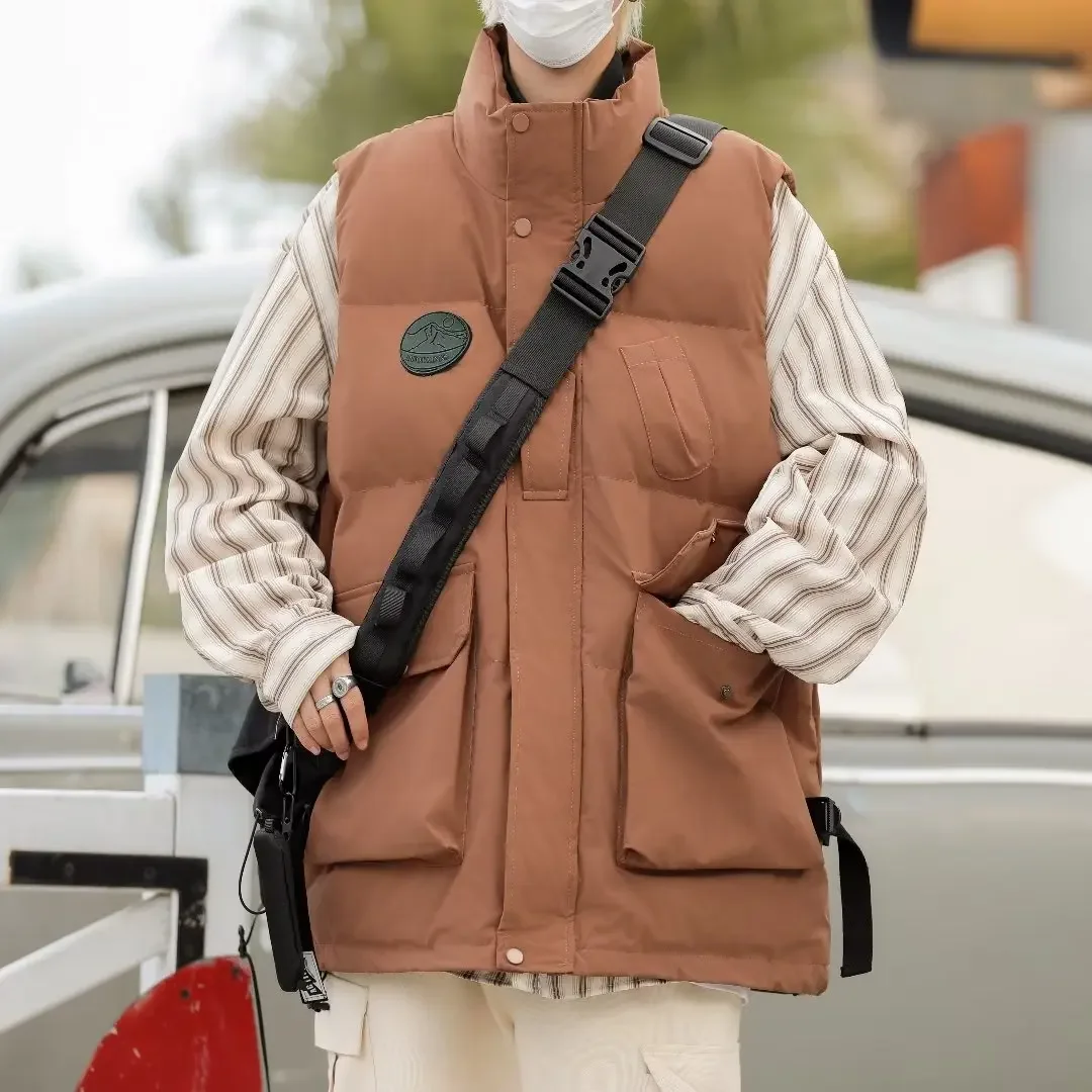 Жилет мужской с 3D карманами утепленный хлопковый жилет воротником-стойкой на