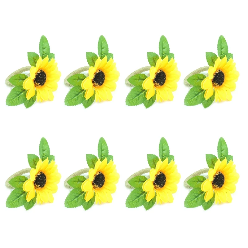 

Napkin Rings Set Of 8, Sunflower Handmade Napkin Ring For Wedding, Dinner Party, Banquet, Serviette Table Top Decor