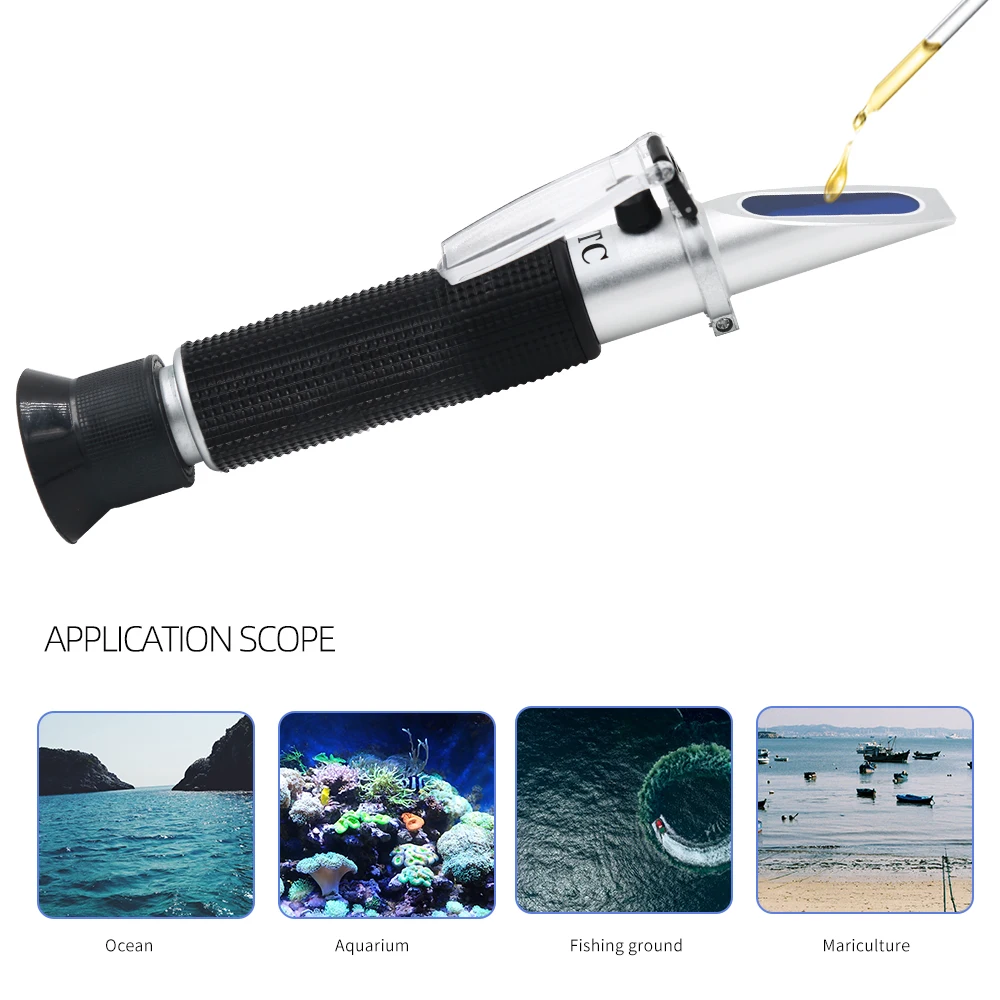 

Handheld Salinity Refractometer ATC 0-100ppt & 1.000-1.070 Seawater Salinometer For Aquarium