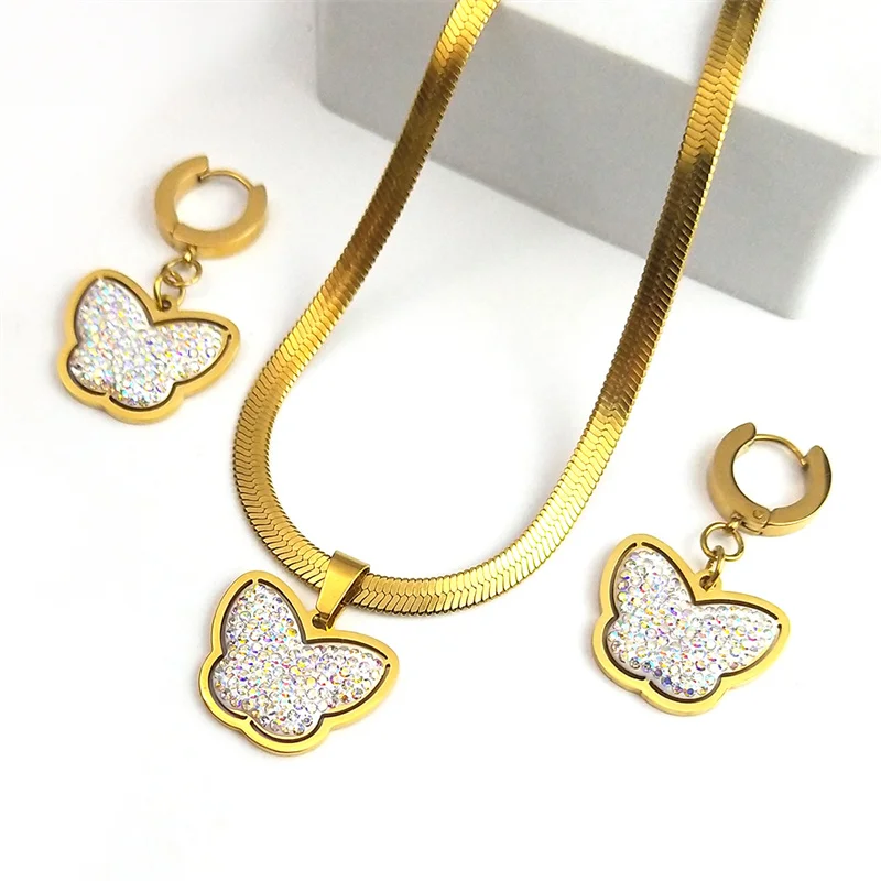 Женский ювелирный комплект из колье и серёг нержавеющей стали