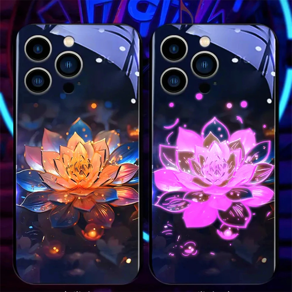 Фото Чехол для телефона Crystal Lotus Luminous Glass со светодиодной подсветкой и вспышкой для Samsung S25 S24 S23 S22 S21 S20 FE Note 20 Plus Ultra №2