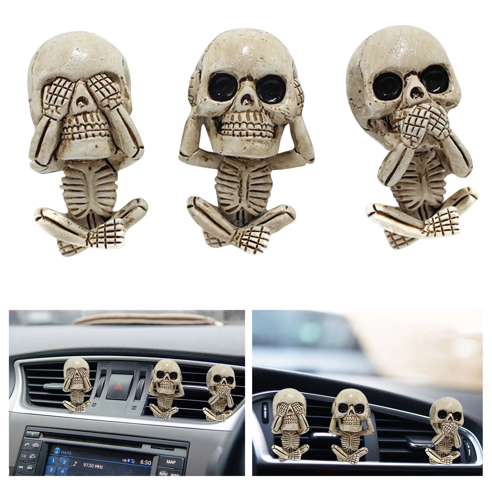 

Creative 3 PCS Bone Skull Diffuser Car Decor Aromatherapy Set Car Interior Pendant Spot Auto Vent Air Freshener Scent Diffuser