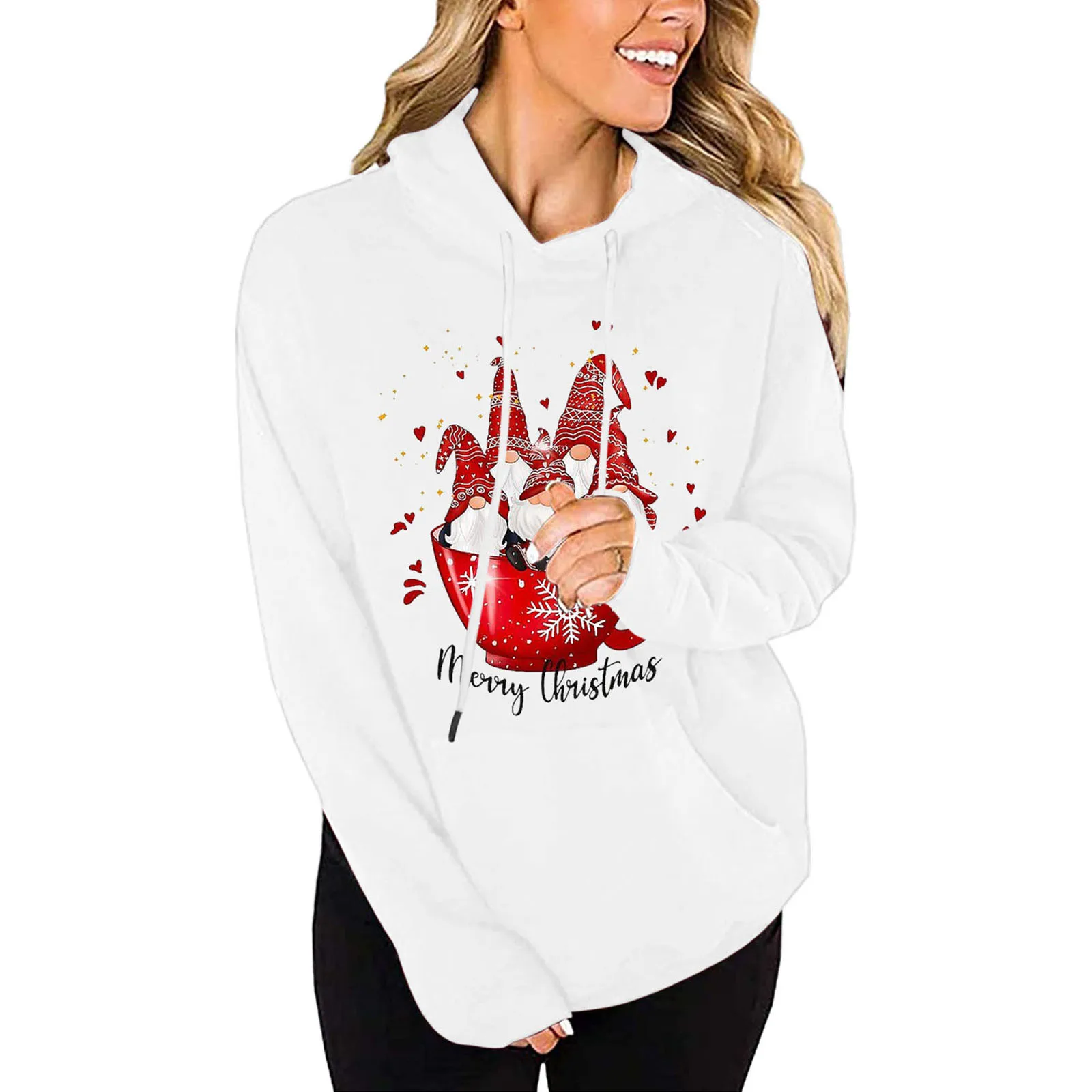 

Christmas Long Print Sleeve Top Tunic Pullover Hoodie Women's Casual Hoodie Women with Pockets Hoodies for Women Casual