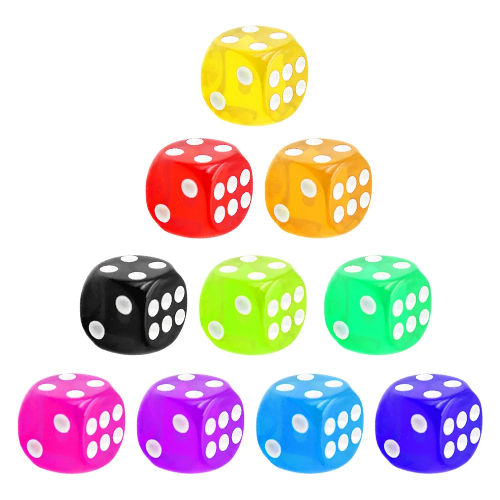 

Transparent Dice Set 10PCS/Set 10 Colors High-Quality Dice Set 6 Sided Recreational Game Dice For Club/Party/16mm