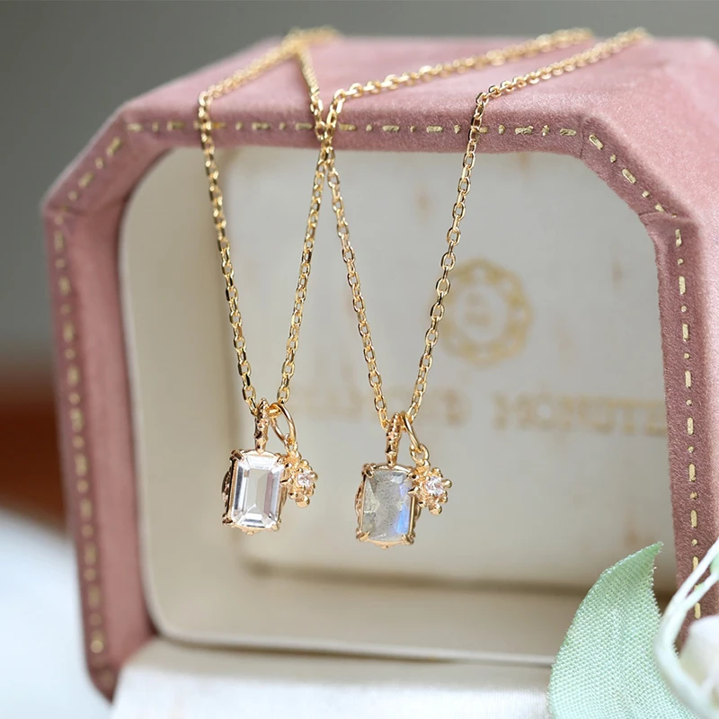 Женское Ожерелье из Лабрадорита С двойным кристаллом серебро 925 пробы