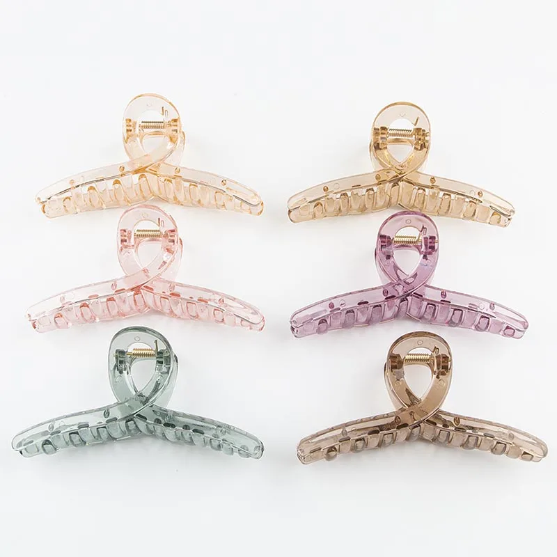 

Новый зажим-краб для женщин, жесткий прозрачный пластиковый зажим для волос, желейные цветные зажимы для волос, зажим-краб, Шикарные аксессу...