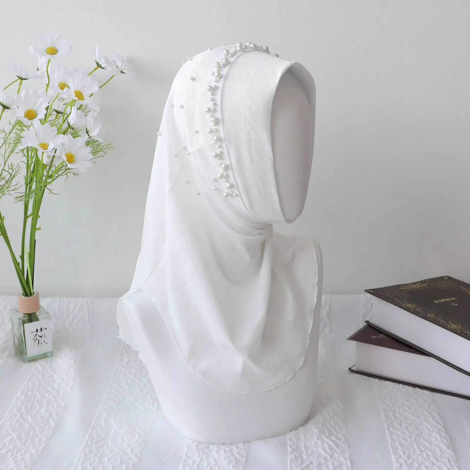 Мусульманский хиджаб из бисера для взрослых однотонная шляпа мягкая женский