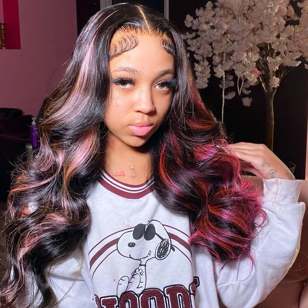 

Highlight Pink Lace Front Wigs 180 Density Body Wave 13x6 HD Lace Frontal Wig 30 inch 5X5 Lace Closure Wigs For Black Women