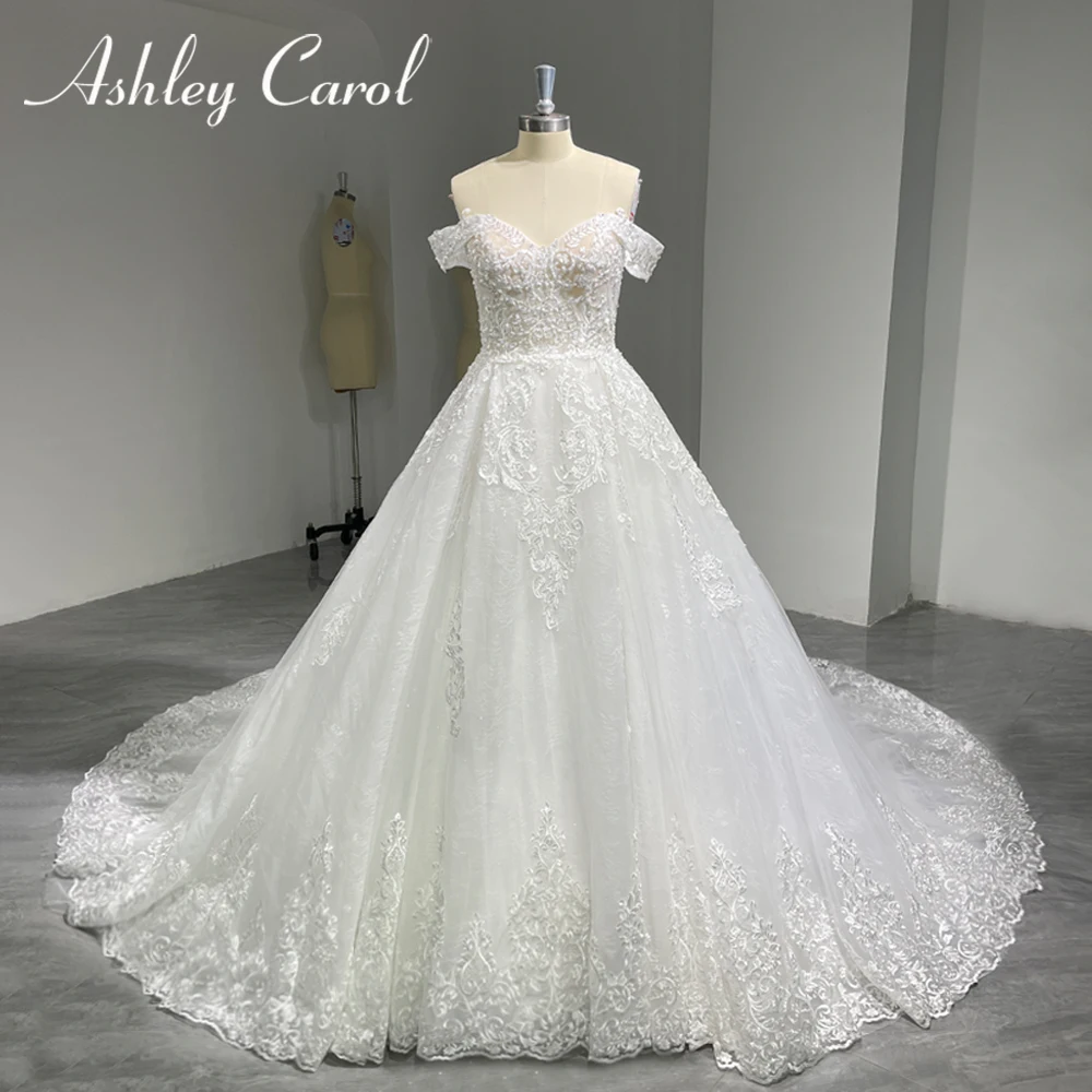 

Ashley Carol Off The Shoulder Wedding Dresses For Women 2024 Embroidery Bride Dress Beading Appliques Wedding Gown Real photos