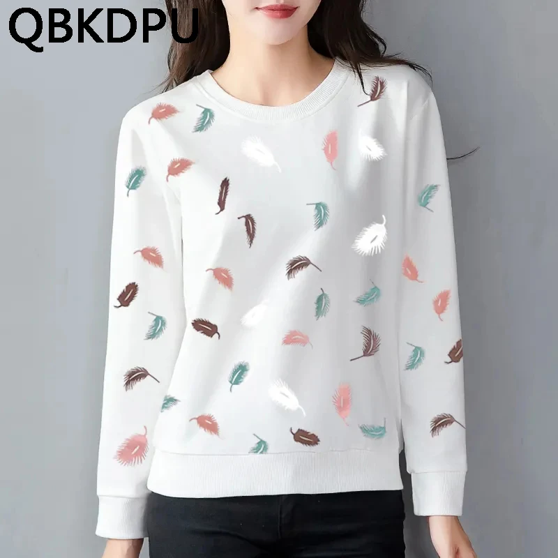 

Women's Spring Autumn Korean White T-shirt Ladies Printed Casual O Neck Oversized Basic Elegant Tops Female Sports Jogging Tees