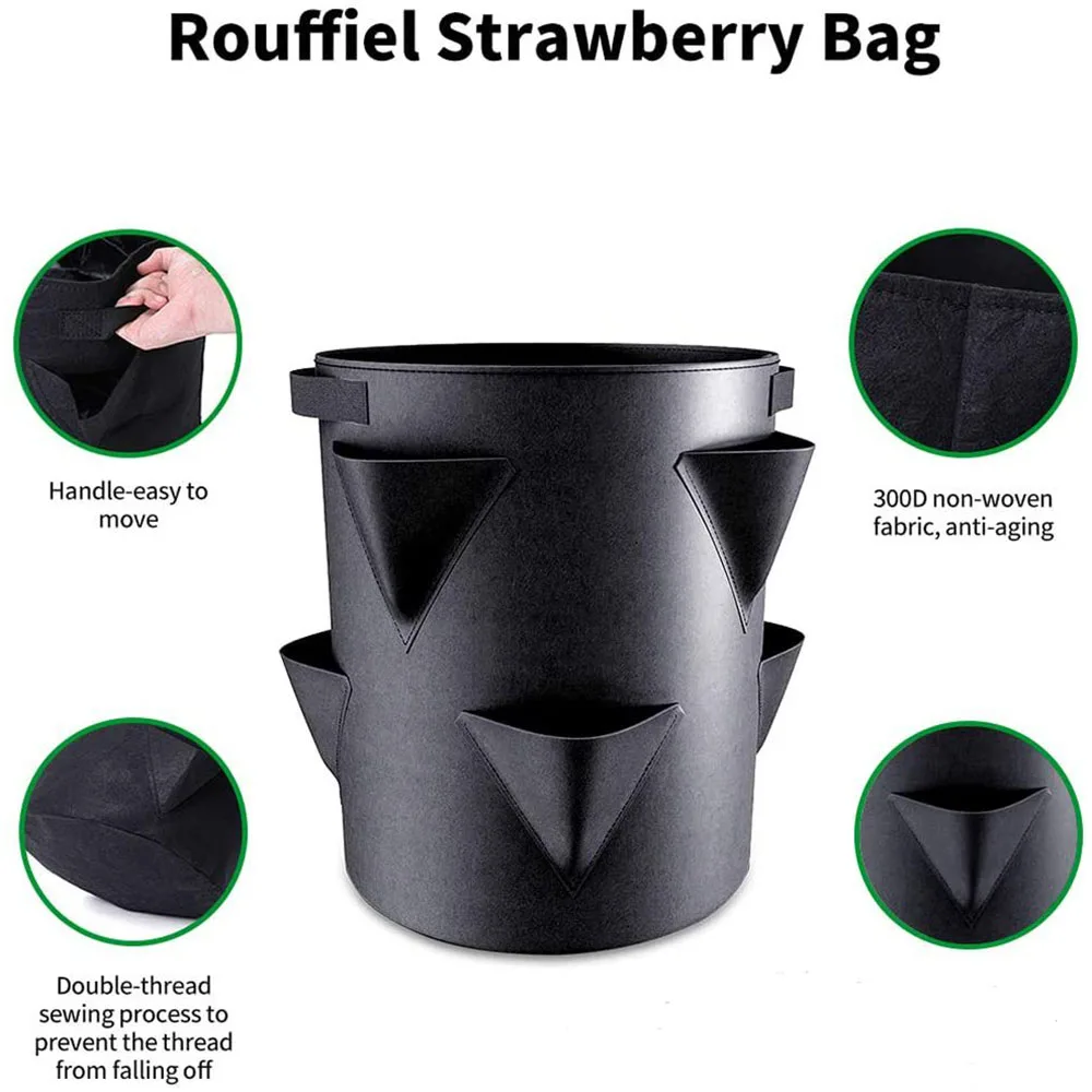 Spring Strawberry Growing Bag Vegetable Planting Bag Grow Pot Plant 5/7/10Gal Grow Bag Garden Terrace Multi-mouth Container Bags images - 6