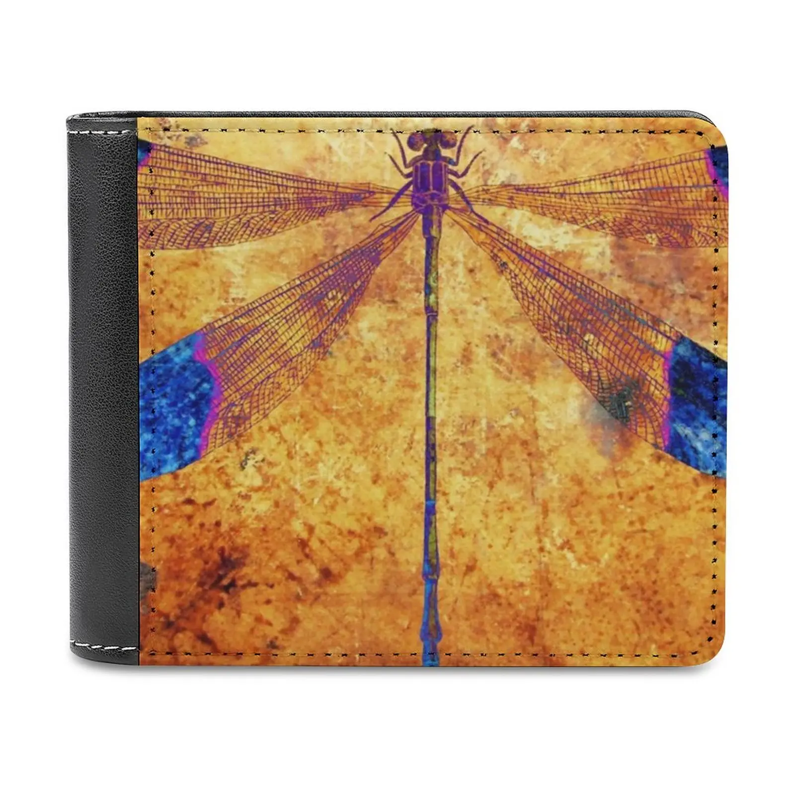 

Dragonfly In Amber Leather Wallet Men's Wallet Diy Personalized Purse Father'S Day Gift Dragonfly Libella Odonata Insect Animal