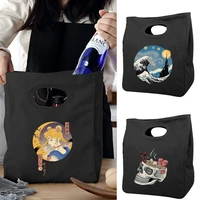 japan ukiyo e print functional cooler lunch box portable insulated canvas lunch bags thermal food picnic tote for women kids