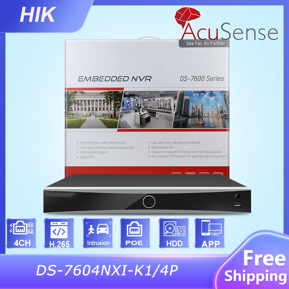 HIK 4CH PoE AcuSense 4K NVR DS-7604NXI-K1/4P H.265+ HDD CCTV Security Surveillance Network Video Recorder for IP Camera