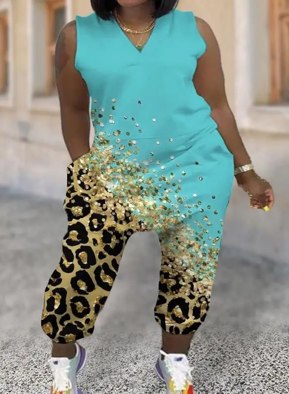 

Женский Длинный комбинезон с леопардовым принтом, элегантный комбинезон-шаровары с карманами, повседневный слитный комбинезон, 2023
