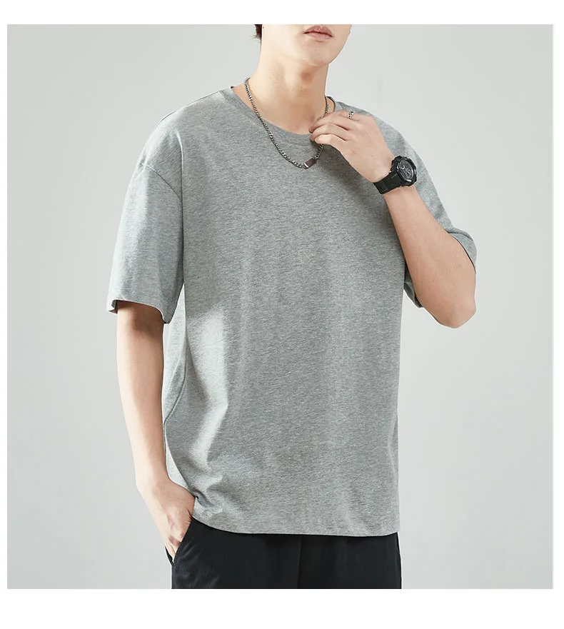 

M4353 Cotton white short sleeved t-shirt men's summer thin lovers' dress with half sleeve loose bottomed top