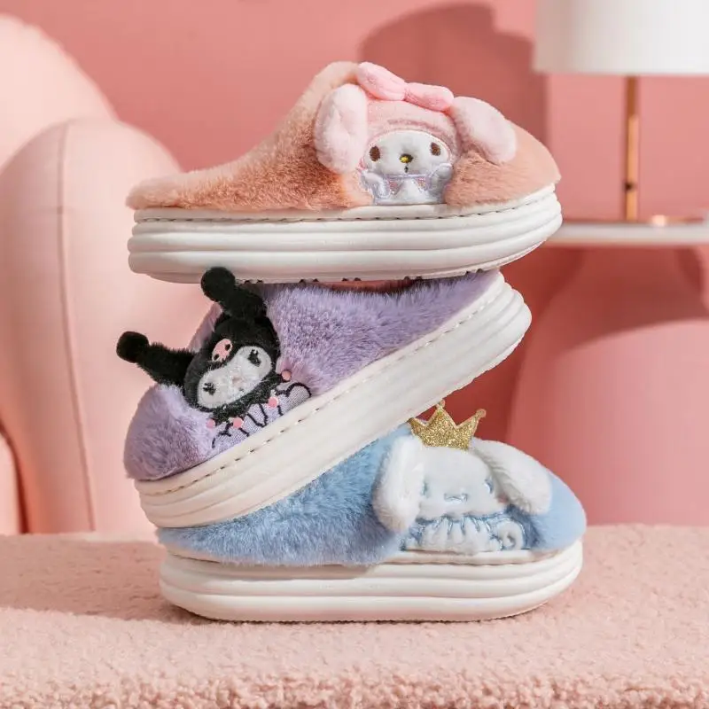 

Новые Тапочки Sanrio Kawaii Hellookitty Cinnamoroll Mymelody Kuromi теплые и красивые домашние хлопковые тапочки для родителей и детей